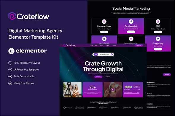 Crateflow - Digital Marketing Agency Elementor Template Kit