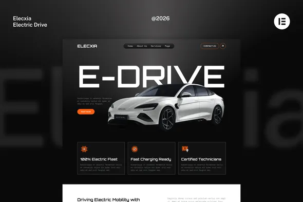 Elecxia - EV Electric Car Rental & Service Website Elementor Template Kits