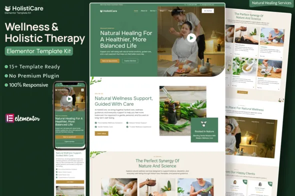 HolistiCare – Natural Healing & Holistic Therapy Elementor Template Kit