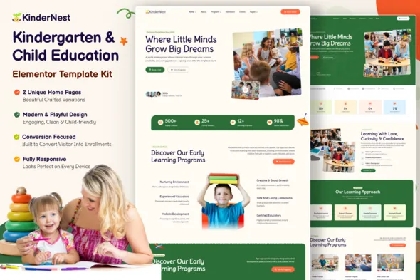 KinderNest – Kindergarten & Child Education Elementor Template Kit