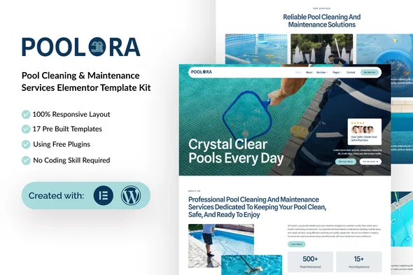 Poolora - Pool Cleaning & Maintenance Services Elementor Template Kit