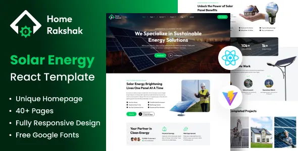 Renewable Solar Energy Service React Template - Home Rakshak