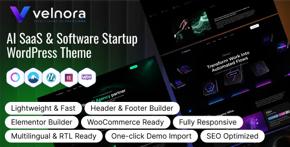 Velnora – AI SaaS & Software Startup WordPress Theme
