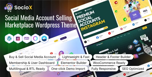 SocioX – Social Media Account Selling Marketplace WordPress Theme