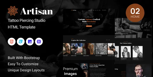 Artisan - Tattoo Piercing Studio HTML Template