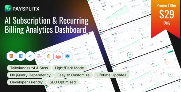 PaySplitX - AI Subscription & Recurring Billing Analytics Dashboard HTML Template
