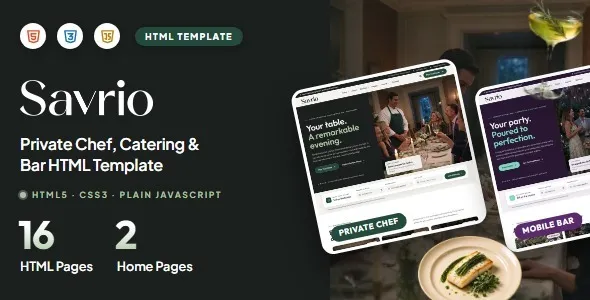 Savrio - Private Chef, Catering & Bar HTML Template